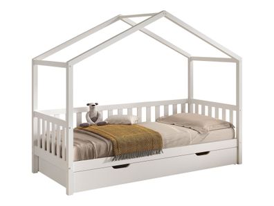 Hausbett Kapua 90x200 mit Bettschublade Kiefer Massivholz Weiß