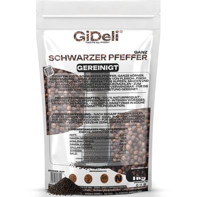 Schwarzer Pfeffer 1kg Ganz Pfefferkörner Gewürz Kochen Natur Beilage GiDeli