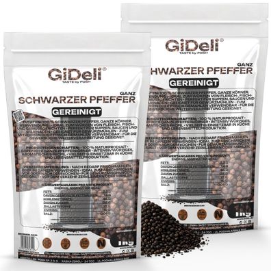 Schwarzer Pfeffer 2kg Ganz Pfefferkörner Gewürz Kochen Natur Beilage GiDeli