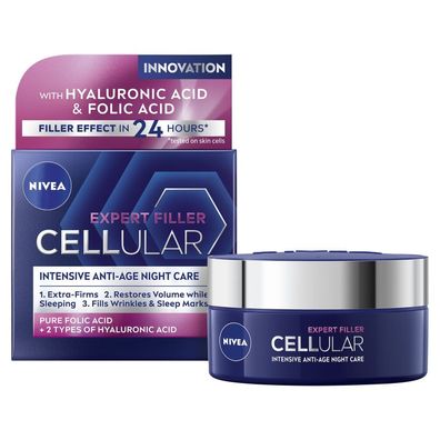 NIVEA Hyaluron Cellular Filler + Straffende Anti-Falten Nachtcreme 50ml