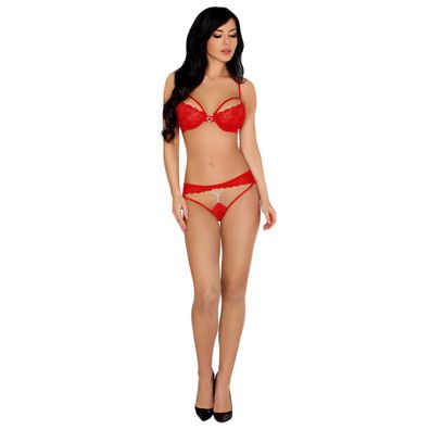 BH-Set aus zarter Spitze mit Panty Domitilla rot S/M, L/XL