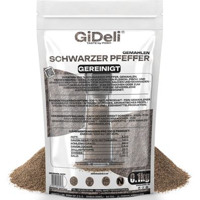 Schwarzer Pfeffer Gemahlen 100g Pulver Gewürz Kochen Natur Beilage Aroma GiDeli