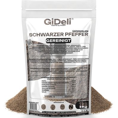 Schwarzer Pfeffer Gemahlen 1kg Pulver Gewürz Kochen Natur Beilage Aroma GiDeli