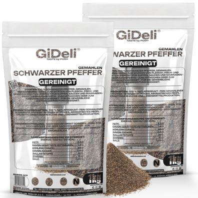 Schwarzer Pfeffer Gemahlen 2kg Pulver Gewürz Kochen Natur Beilage Aroma GiDeli