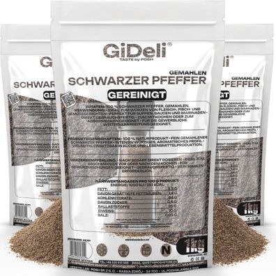 Schwarzer Pfeffer Gemahlen 3kg Pulver Gewürz Kochen Natur Beilage Aroma GiDeli