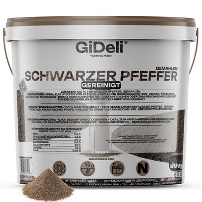 Schwarzer Pfeffer Gemahlen 500g Pulver Gewürz Kochen Natur Beilage Aroma GiDeli