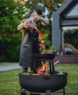 SET: Feuerschale XXL VIKING 80 cm mit Grillplatte 78 cm (4 Griffe) und hohem Grill