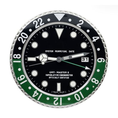 Wanduhr Vintage GMT-Master Sprit Grün Schwarz Oyster Perpetual Stahl 34cm Pilotenuhr