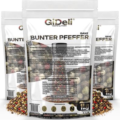 Bunter Pfeffer 2kg Ganz Pfefferkörner Mühle Gewürz Pfeffermischung Natur GiDeli
