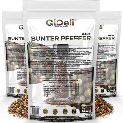 Bunter Pfeffer 15kg Ganz Pfefferkörner Mühle Gewürz Pfeffermischung Natur GiDeli