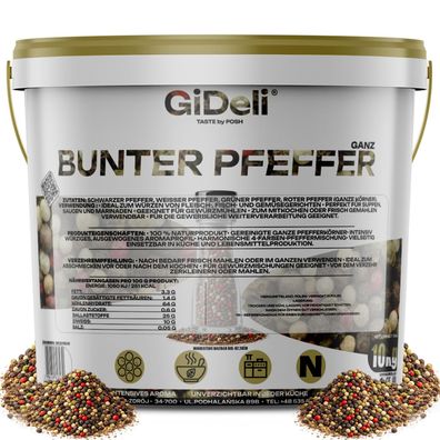 Bunter Pfeffer 10kg Ganz Pfefferkörner Mühle Gewürz Pfeffermischung Natur GiDeli