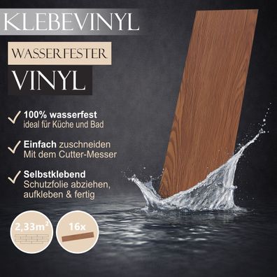 HAGO Klebevinylboden 2,23m² Rutschfest Eiche Nuss Kiefer PVC 16 Planken Laminat