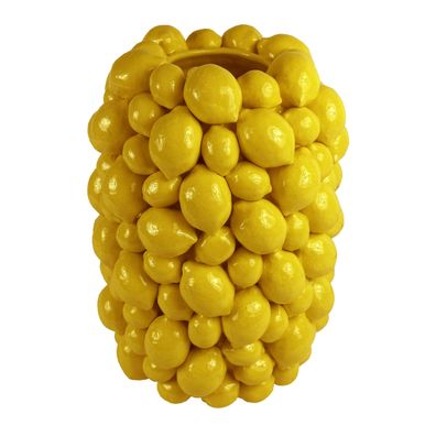 Handgefertigte stylische gelbe Vase 19 x 19 x 26 Steingut naturgetreuen Zitronen