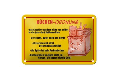 Blechschild "Küchen Ordnung " 18x12cm gelb rot gewölbt