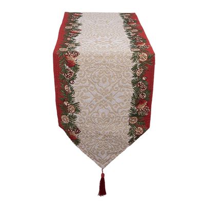 Clayre & Eef Tischläufer Weihnachten 33x180 cm Beige Polyester (Gr. 33x180 cm)