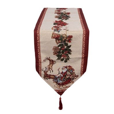 Clayre & Eef Tischläufer Weihnachten 33x180 cm Beige Polyester (Gr. 33x180 cm)