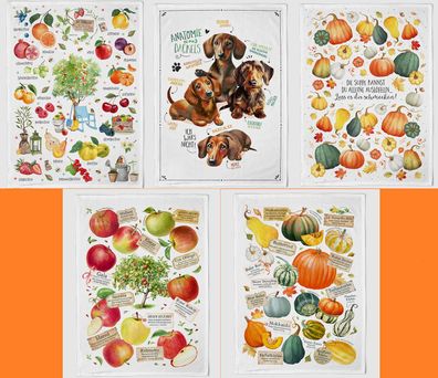 1 Geschirrtuch Obstgarten, Dackel, Kürbisse, Geschirrtücher Tuch Kürbis Früchte Äpfel