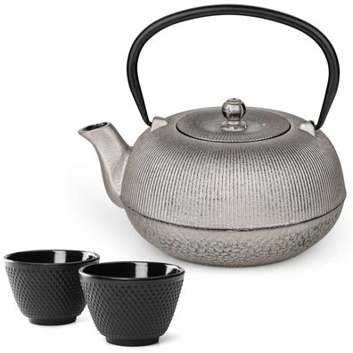 Bredemeijer Gusseisen Teekanne 1,0 L Antik-Silber Tee Set 2 Teebecher Teefilter