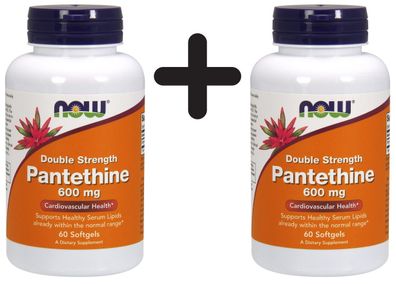 2 x NOW Foods Pantethine, 600mg Double Strength - 60 softgels