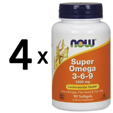 4 x NOW Foods Super Omega 3-6-9, 1200mg - 90 softgels