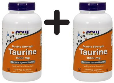 2 x NOW Foods Taurine, 1000mg Double Strength - 250 vcaps