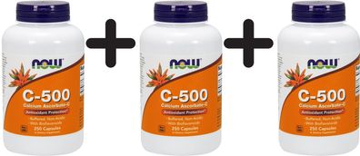 3 x NOW Foods Vitamin C-500 Calcium Ascorbate-C - 250 caps