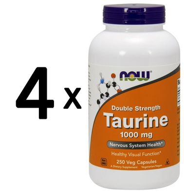 4 x NOW Foods Taurine, 1000mg Double Strength - 250 vcaps