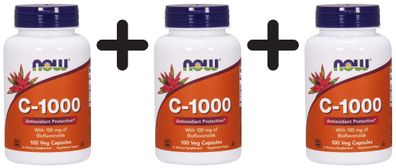3 x NOW Foods Vitamin C-1000 with 100mg Bioflavonids - 100 vcaps