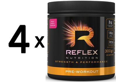 4 x Reflex Nutrition Pre-Workout, Fruit Punch - 300g