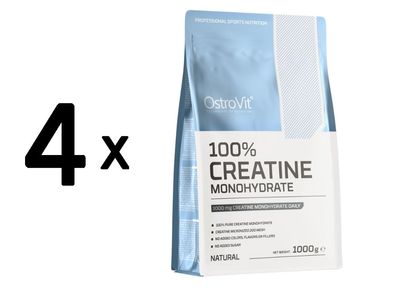 4 x OstroVit 100% Creatine Monohydrate, Natural - 1000g