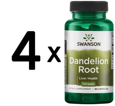 4 x Swanson Dandelion Root, 515mg - 60 caps