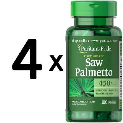 4 x Puritans Pride Saw Palmetto, 450mg - 100 caps