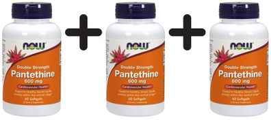 3 x NOW Foods Pantethine, 600mg Double Strength - 60 softgels