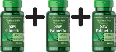 3 x Puritans Pride Saw Palmetto, 450mg - 100 caps