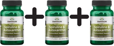 3 x Swanson Spirulina & Astaxanthin, Organic - 120 veggie tabs