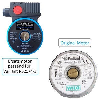 Pumpenkopf Ersatz Motor für Wilo / Vaillant RS25/4-3 Heizungspumpe Umwälzpumpe