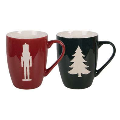 Clayre & Eef Tasse 2er Set 350 ml Rot Porzellan (Gr. (2) 12x8x11 cm / 350 ml)