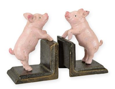 Paar Buchstützen Schweine Eisen Schwein Replikat Retro Design Dekoration