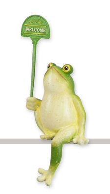 Frosch aus Gusseisen, der ein Willkommensschild hält Replikat Retro Design Dekoration