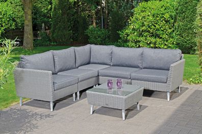 Sofa Lancaster Mit Tisch Aluminiumgestell Kunststoffrundgeflecht Rustic-Vintage
