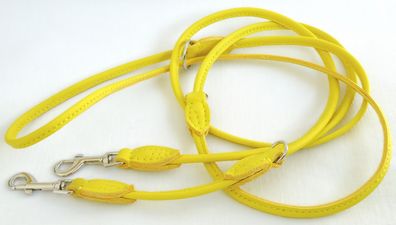 Luxus Hundeleine, Runde Leine, 220cm/6mm, Nappa Leder, Gelb kl. Hunde