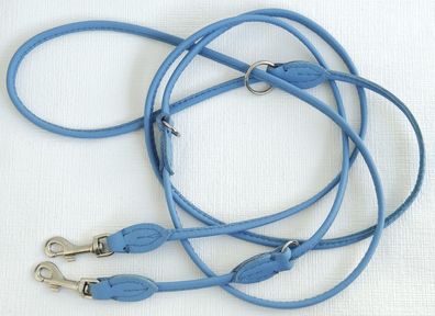 Luxus Hundeleine, Runde Leine, 220cm/6mm, Nappa Leder, Himmelblau kl. Hunde