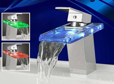LED Wasserfall Wasserhahn Glas | Badarmatur | Einhandmischer Armatur Waschbecken
