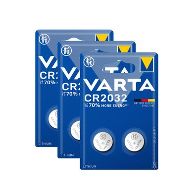 3x Varta CR2032 CR 2032 2er Blister Knopfzelle Batterie 3V Lithium