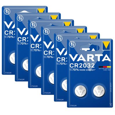 6x Varta CR2032 CR 2032 2er Blister Knopfzelle Batterie 3V Lithium