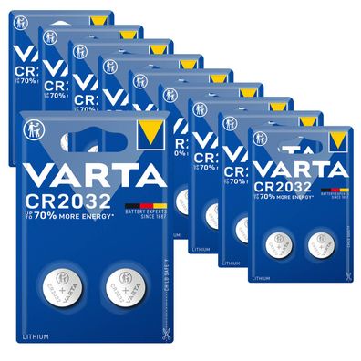 10x Varta CR2032 CR 2032 2er Blister Knopfzelle Batterie 3V Lithium