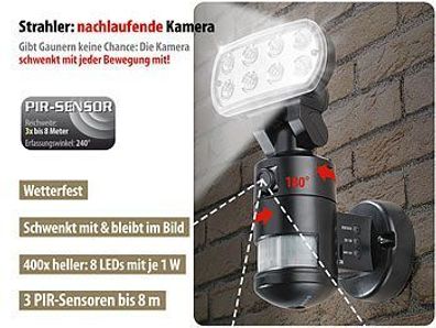 VisorTech LED-Flutlicht mit nachlaufender Überwachungskamera, FLK-20