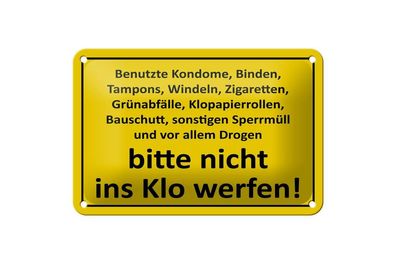 Blechschild Bitte nicht ins Klo werfen 18x12cm gelb gewölbt