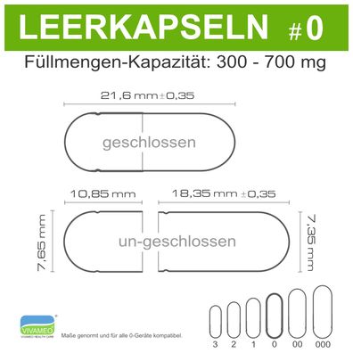 Leerkapseln HPMC • pflanzlich vegan Zellulose • Größe 0 • weiß
