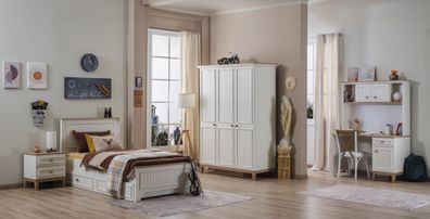 Ritmik Jugendbett Set Mirage 4-teilig Weiß Walnussakzente